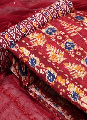 Maroon Indo Foil Print Suit With Crosset Dupatta 3