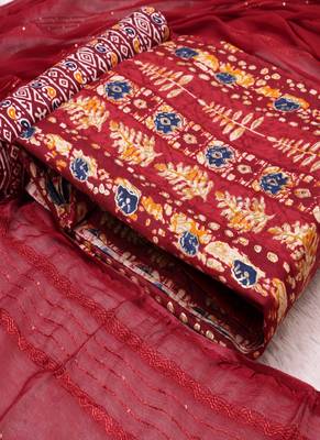 Maroon Indo Foil Print Suit With Crosset Dupatta 4