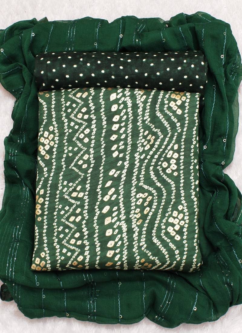 Green Indo Foil Print Suit With Crosset Dupatta