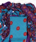 Sky Blue Cotton Geometric Unstitched Suit With Cotton Dupatta