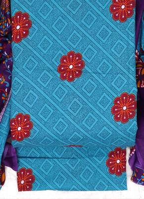 Sky Blue Cotton Geometric Unstitched Suit With Cotton Dupatta 2