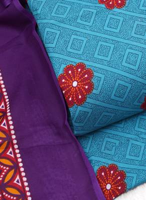 Sky Blue Cotton Geometric Unstitched Suit With Cotton Dupatta 4