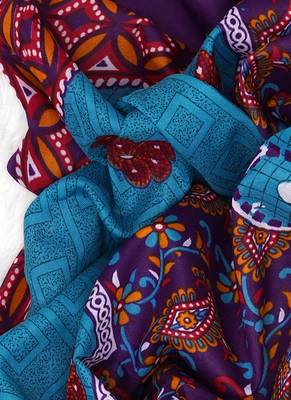 Sky Blue Cotton Geometric Unstitched Suit With Cotton Dupatta 5