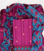 Rani Pink Cotton Geometric Unstitched Suit With Cotton Dupatta