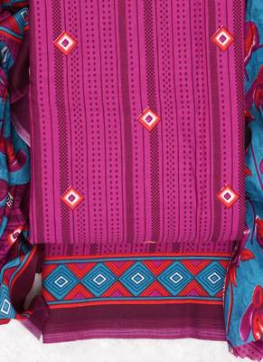 Rani Pink Cotton Geometric Unstitched Suit With Cotton Dupatta 2