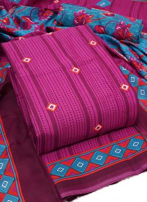 Rani Pink Cotton Geometric Unstitched Suit With Cotton Dupatta 3