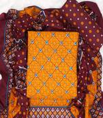 Yellow Cotton Geometric Unstitched Suit With Cotton Dupatta