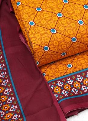 Yellow Cotton Geometric Unstitched Suit With Cotton Dupatta 4