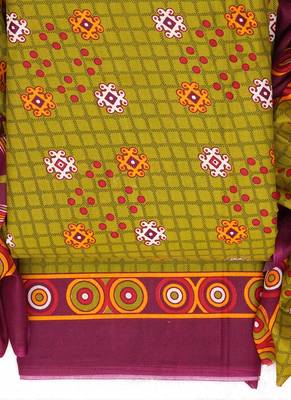 Olive Cotton Geometric Unstitched Suit With Cotton Dupatta 2