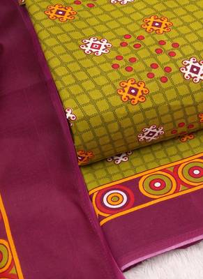 Olive Cotton Geometric Unstitched Suit With Cotton Dupatta 4