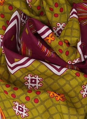 Olive Cotton Geometric Unstitched Suit With Cotton Dupatta 5