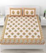 Premium 100% cotton king size yellowish color flower printed double bedsheet (90x108 inch)