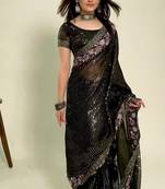 Mahendi Colour Beautiful Jimmychu Silk heavy Work Saree WITH UN-STITCHED BLOUSE