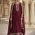 Dark crimson color dola silk semi stitched embroidered designer suit