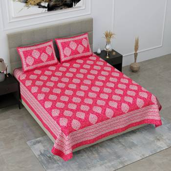 100% cotton pink floral design double bedsheet(90x100 inch) 1
