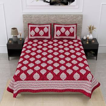 100% cotton red floral design double bedsheet(90x100 inch) 2