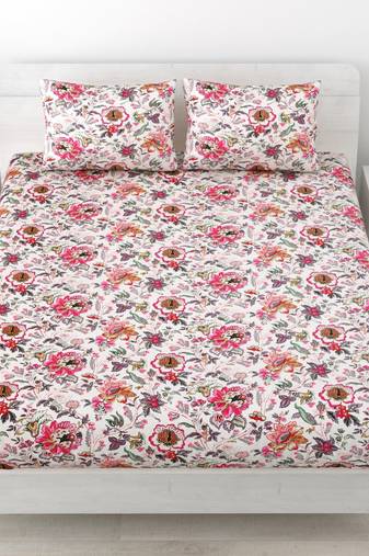 Premium 100% cotton king size multicolor flower printed double bedsheets with 2 pillow covers (90x108 inch)