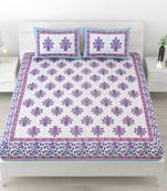 Premium 100% cotton king size purple color flower printed double bedsheet (90x108 inch)