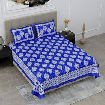 100% cotton blue floral design double bedsheet(90x100 inch) 1