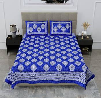 100% cotton blue floral design double bedsheet(90x100 inch) 2