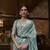 Kimisha women's turquoise linen woven saree with unstitched blouse piece
