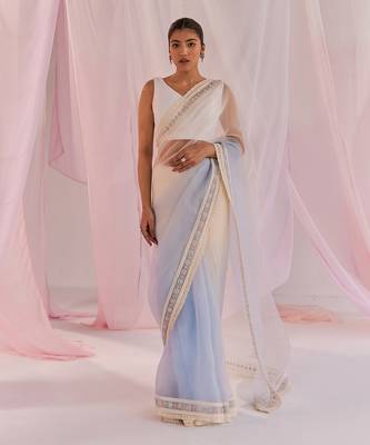 Ivory & blue ombre renee saree set 1