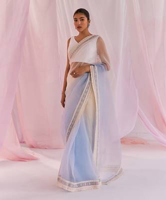 Ivory & blue ombre renee saree set 2