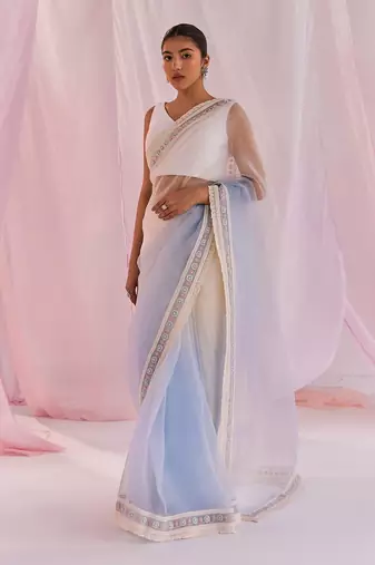 Ivory & blue ombre renee saree set