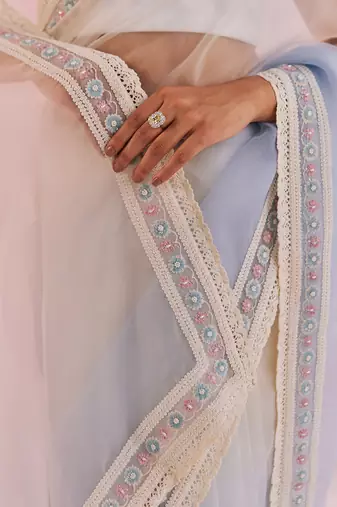 Ivory & blue ombre renee saree set