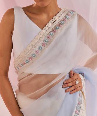 Ivory & blue ombre renee saree set 4