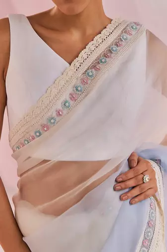 Ivory & blue ombre renee saree set
