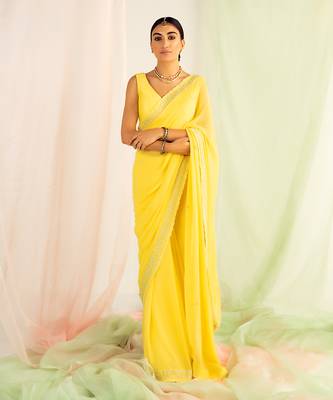 Yellow embroidered saree set 1