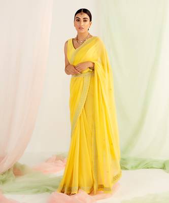 Yellow embroidered saree set 2