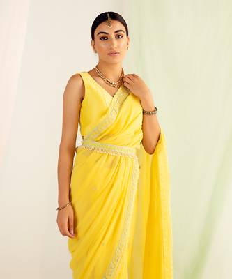 Yellow embroidered saree set 3