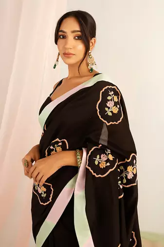 Black embroidered handcrafted saree set
