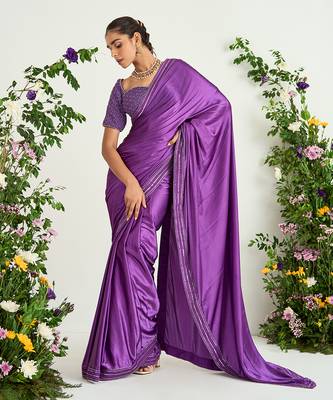 Purple hand embroidered saree set 1