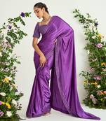Purple hand embroidered saree set