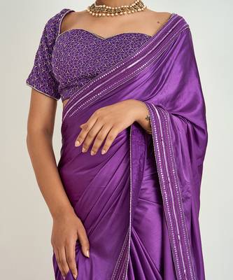 Purple hand embroidered saree set 2