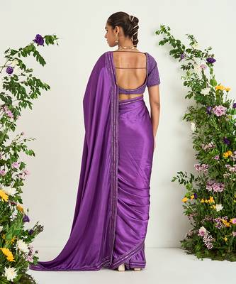 Purple hand embroidered saree set 3