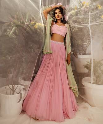 Candy Pink Hand Embroidered Lehenga Set 1