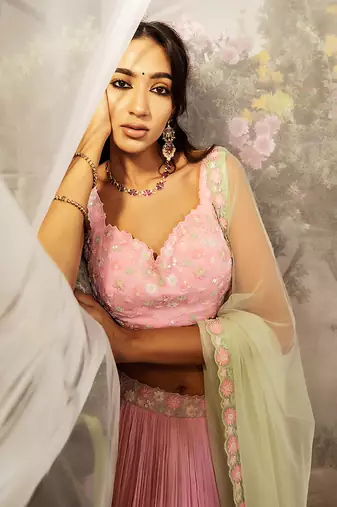 Candy Pink Hand Embroidered Lehenga Set