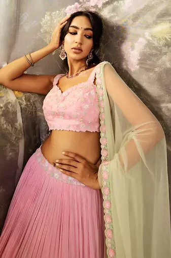 Candy Pink Hand Embroidered Lehenga Set