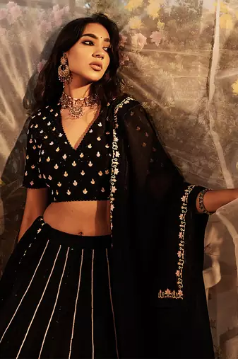 Black Hand Embroidered Lehenga Set