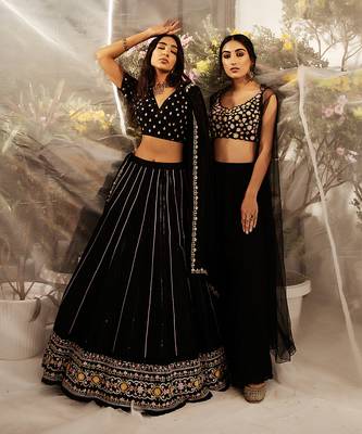 Black Hand Embroidered Lehenga Set 4