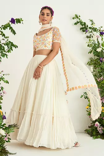 Ivory Embroidered Lehenga Set