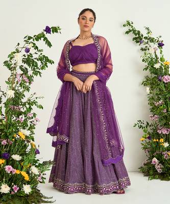 Purple Hand Embellished Lehenga Set 1
