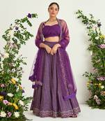 Purple Hand Embellished Lehenga Set