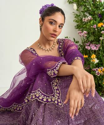 Purple Hand Embellished Lehenga Set 4