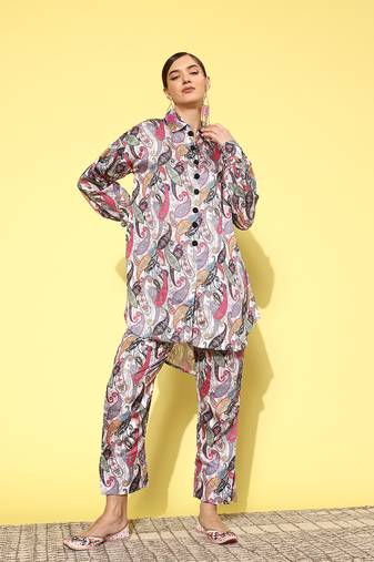 cream paisley shirt and trouser co ords