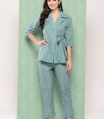 teal green chevron print wrap top trouser co ords